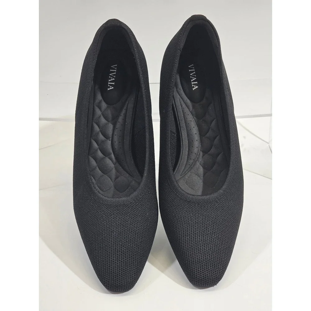 Vivaia Pointed Toe Wedge Flats Womens 40 Black Recycled Knit Comfort Shoes NWOB